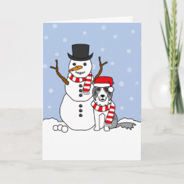 Cartão De Festividades Border collie e boneco de neve