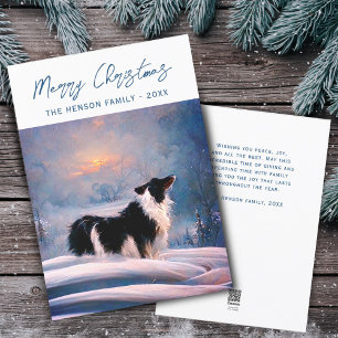 Cartão De Festividades Border Collie em Paisagem Nevada de Natal
