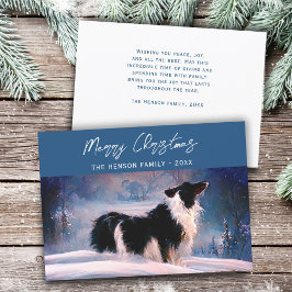 Cartão De Festividades Border Collie em uma paisagem nevada de inverno Na