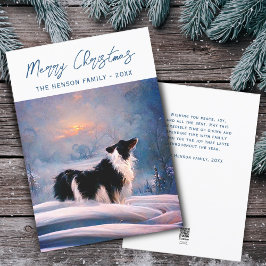 Cartão De Festividades Border Collie em uma paisagem nevada de inverno Na