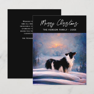 Cartão De Festividades Border Collie em uma Paisagem Nevada de Natal