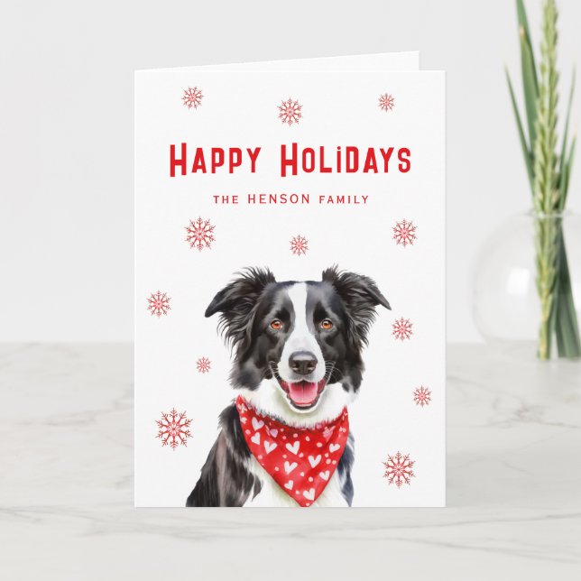 Cartão De Festividades Border Collie Lenço Vermelho de Natal  (Frente)