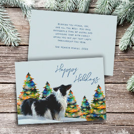 Cartão De Festividades Border Collie na Árvore de Natal na Neve de Invern