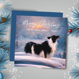 Cartão De Festividades Border Collie na paisagem de neve de inverno Natal