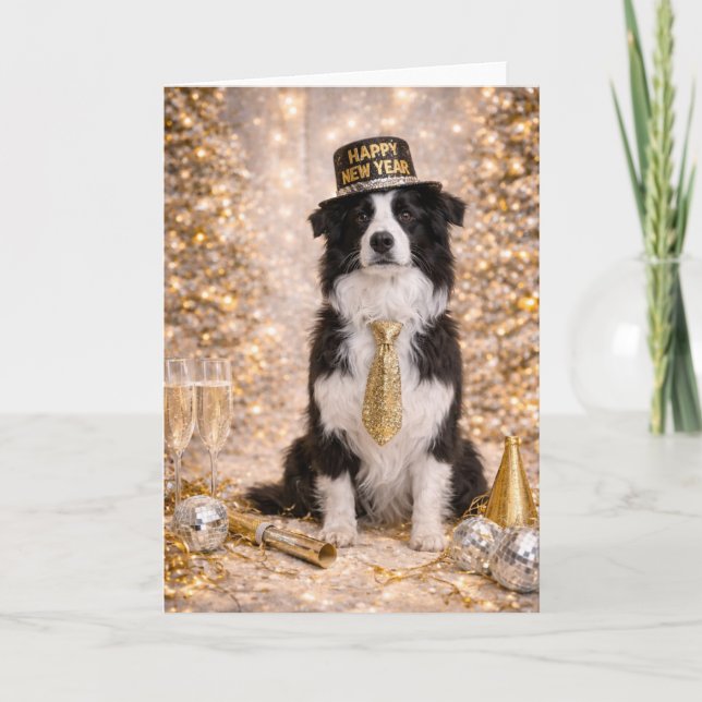 Cartão De Festividades Border Collie New Year Card – Happy New Year Dog (Frente)