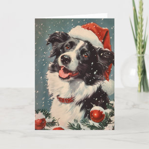 Cartão De Festividades Border Collie vintage personalizou o Natal