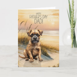 Cartão De Festividades Border Terrier Dog Sunset Beach Father's Day