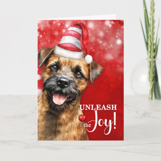 Cartão De Festividades Border Terrier Dog Unleash the Joy Christmas (Frente)