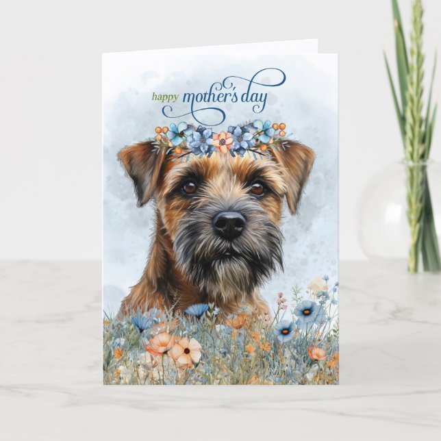 Cartão De Festividades Border Terrier Dog Wildflowers Mother's Day (Frente)