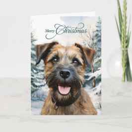 Cartão De Festividades Border Terrier Dog Woodland Forest Christmas