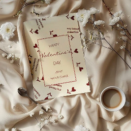 Cartão De Festividades Bordô Corações em Caligrafia no Creme – Estampa de