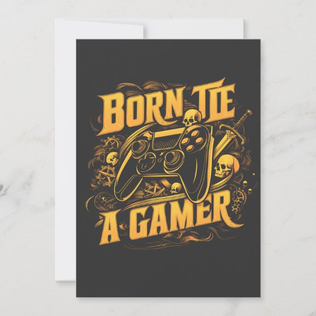 Cartão De Festividades Born To Be A Gamer Skull Controller Art (Frente)
