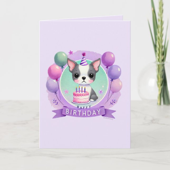 Cartão De Festividades Boston Terrier Birthday Card (Frente)