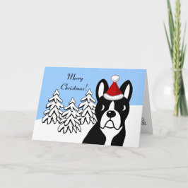 Cartão De Festividades Boston Terrier Christmas Cartoon Snow Woods