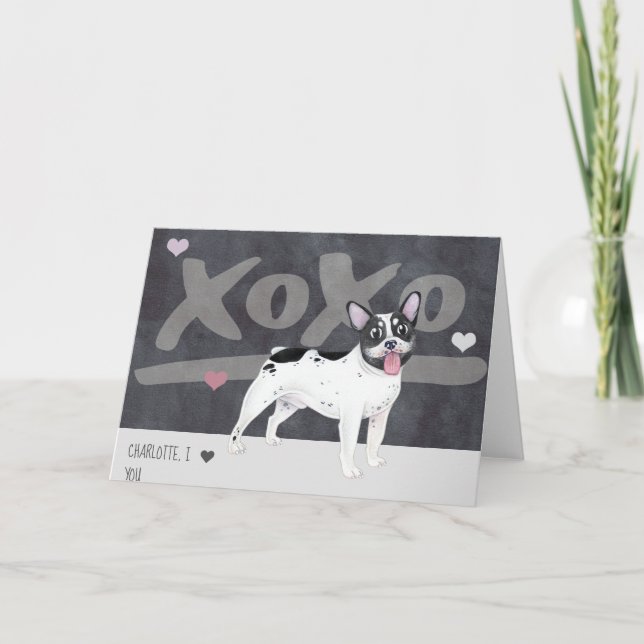 Cartão De Festividades Boston Terrier - Dia de os namorados de Bulldog Fr (Frente)