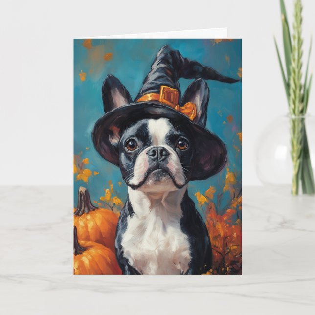 Cartão De Festividades Boston Terrier Halloween (Frente)