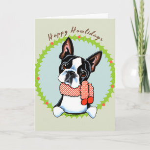Cartão De Festividades Boston Terrier Happy Howlidays