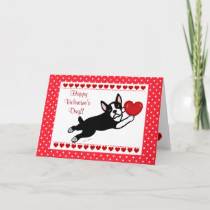 Cartão De Festividades Boston Terrier & Red Heart Valentine