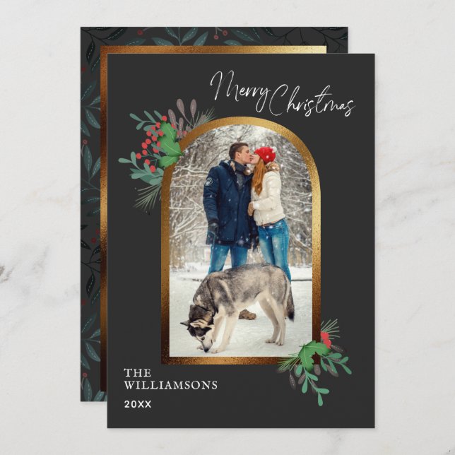Cartão De Festividades Botânica da Arca Fotográfica do Natal Elegante 1 (Frente/Verso)