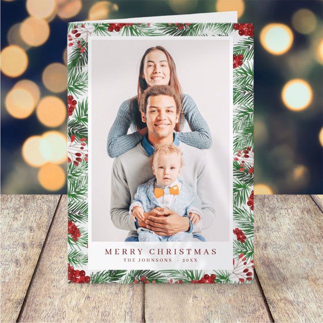 Cartão De Festividades Botânica de Folhagem de Natal Moderna de Watercolo (Criador carregado)