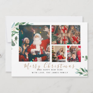 Cartão De Festividades Botânica de inverno Elegante 4 Imagens Natal