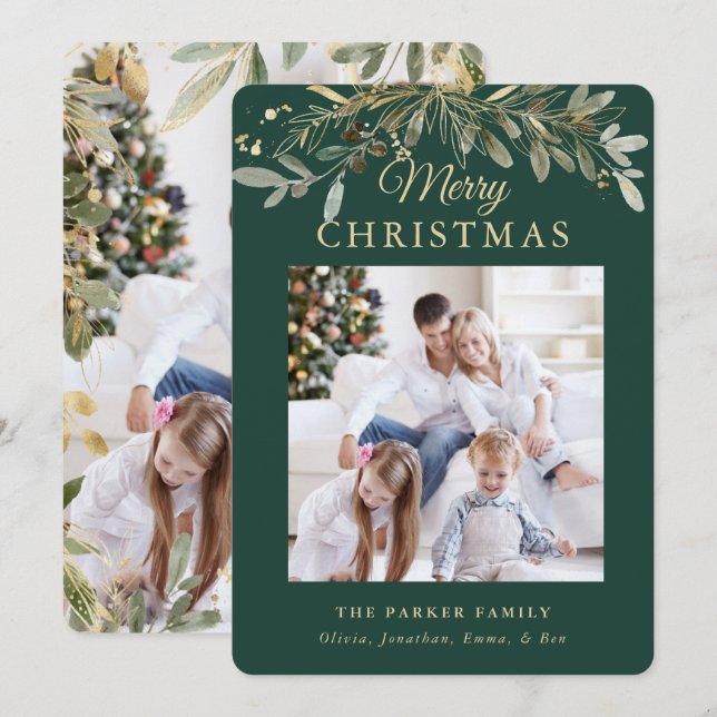 Cartão De Festividades Botânica de Natal Russo | Duas Fotografias e Doura (Frente/Verso)