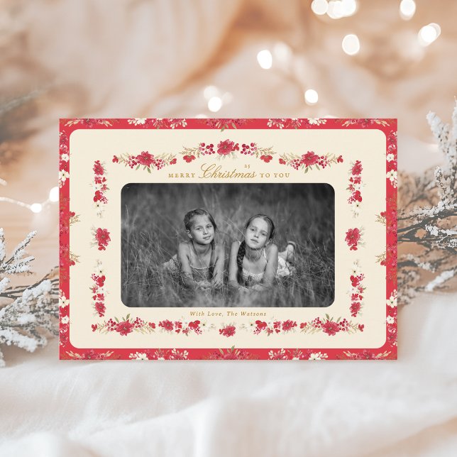 Cartão De Festividades botânica floral folial foliar tradicional de natal (Criador carregado)