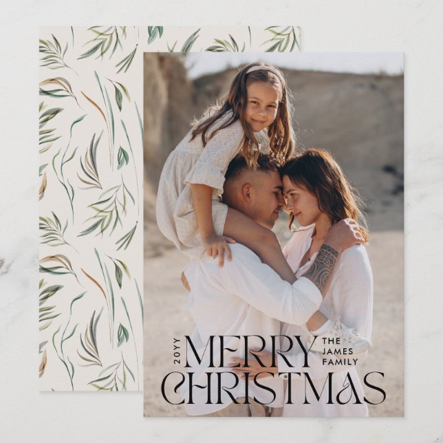 Cartão De Festividades Botânica mínima de creme elegante fotográfica (Frente/Verso)