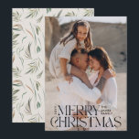 Cartão De Festividades Botânica mínima de creme elegante fotográfica<br><div class="desc">Imagem elegante,  fotografia moderna e mínima natas,  tipografia botânica com cor natural,  carta chata de Natal feliz.</div>