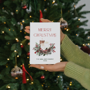 Cartão De Festividades Botânica Mínima Moderna de Feliz Natal Vermelho Be