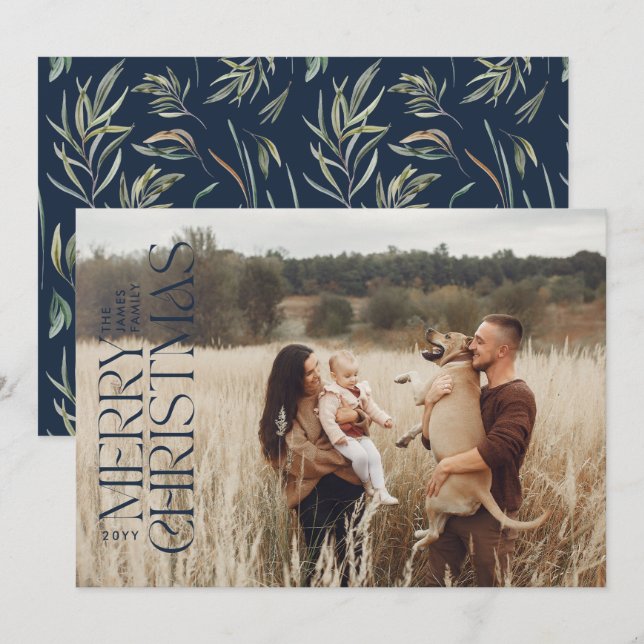 Cartão De Festividades Botânica natural mínima e elegante do marinho eleg (Frente/Verso)