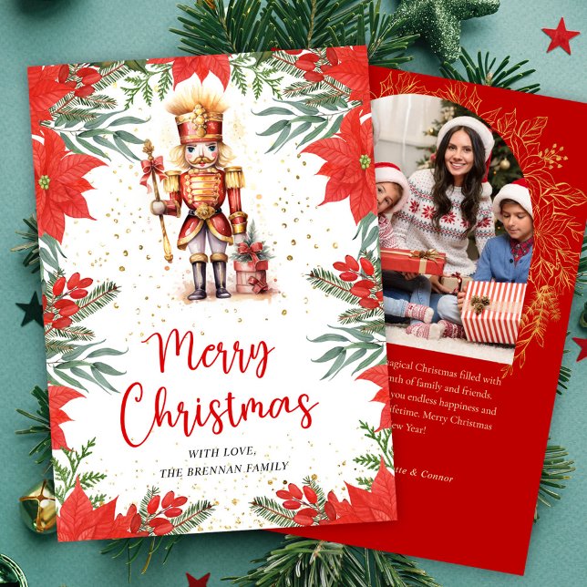 Cartão De Festividades Botânica Nutcracker Foto Feliz Natal (Botanical Nutcracker Photo Merry Christmas Holiday Card)