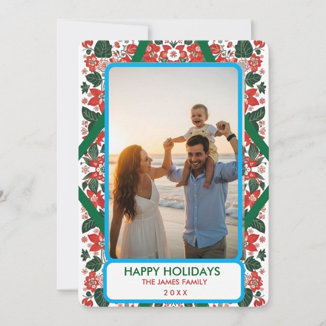 Cartão De Festividades Botânica Red & Green FolArt Floral Natal (Frente)