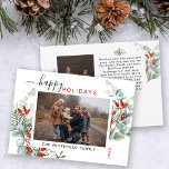 Cartão De Festividades Botânica Watercolor Foto Greenery<br><div class="desc">Você vai adorar estes bonitos cartões de Natal! Eles apresentam arranjos botânicos de aquarela com névoa,  ramificações de pínus,  bagas e hálito de bebês.</div>