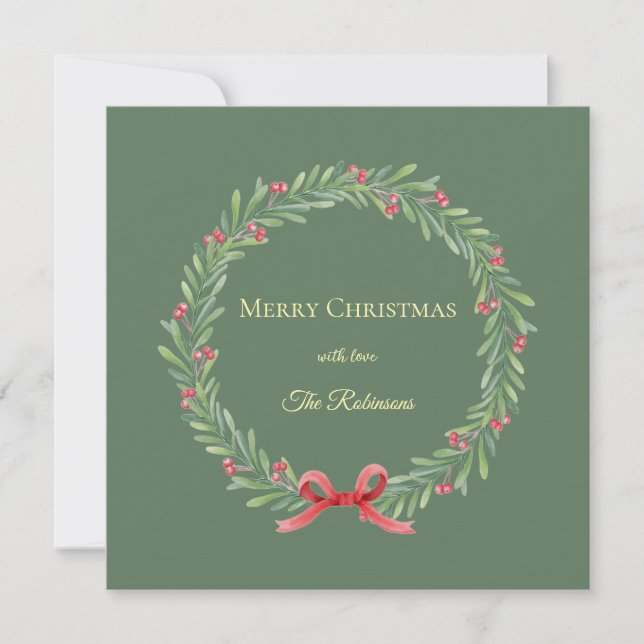 Cartão De Festividades Botanical Christmas Wreath Modern Script  (Frente)