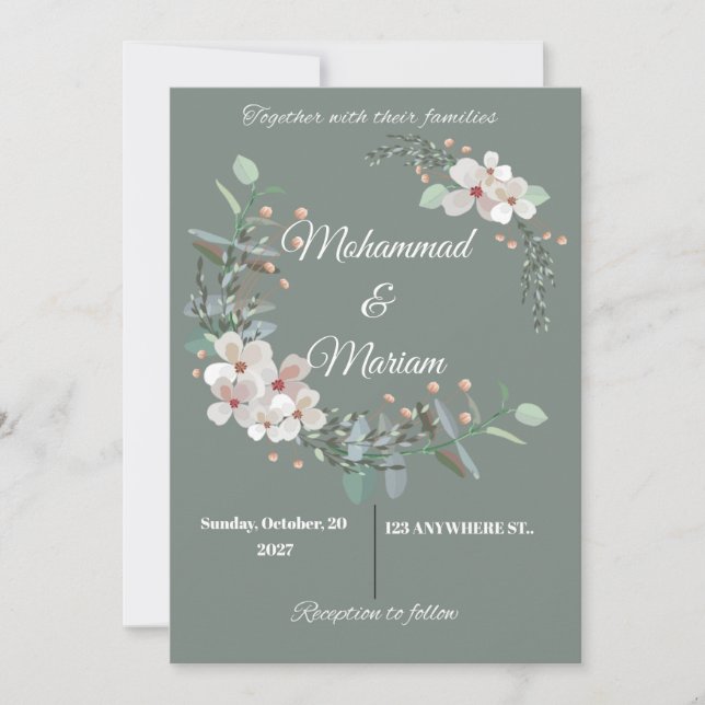 Cartão De Festividades Botanical Minimal Wedding Invite | Green Floral |  (Frente)