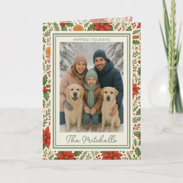 Cartão De Festividades Botanical Mistletoe Classic Floral Art Pattern (Frente)