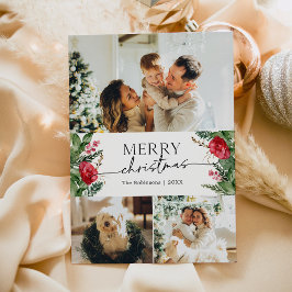 Cartão De Festividades Botânico - Script Moderno 3 Foto Feliz Natal