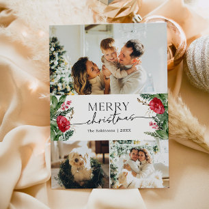 Cartão De Festividades Botânico - Script Moderno 3 Foto Feliz Natal