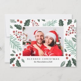 Cartão De Festividades Botânicos de inverno Feliz Foto de Natal Vermelho