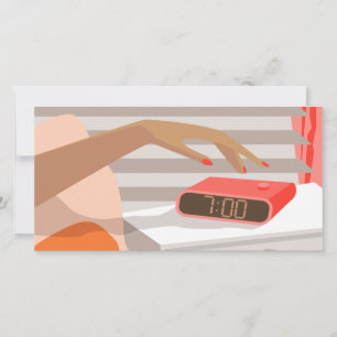Cartão De Festividades Botão de snooze do despertador da mão das mulheres