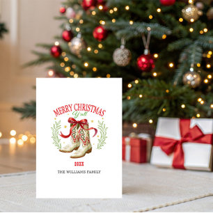 Cartão De Festividades Botas de Cowboy de Natal Ocidental