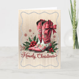 Cartão De Festividades Botas de Cowboy Rosa com Azevinho