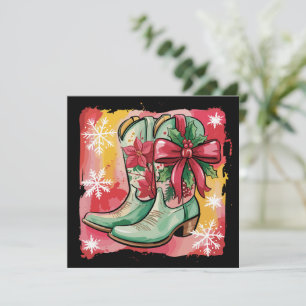 Cartão De Festividades Botas de Cowgirl de Natal Préppy Western Coquette