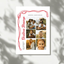 Cartão De Festividades Bow Christmas Blessings Script Family 6 Photos