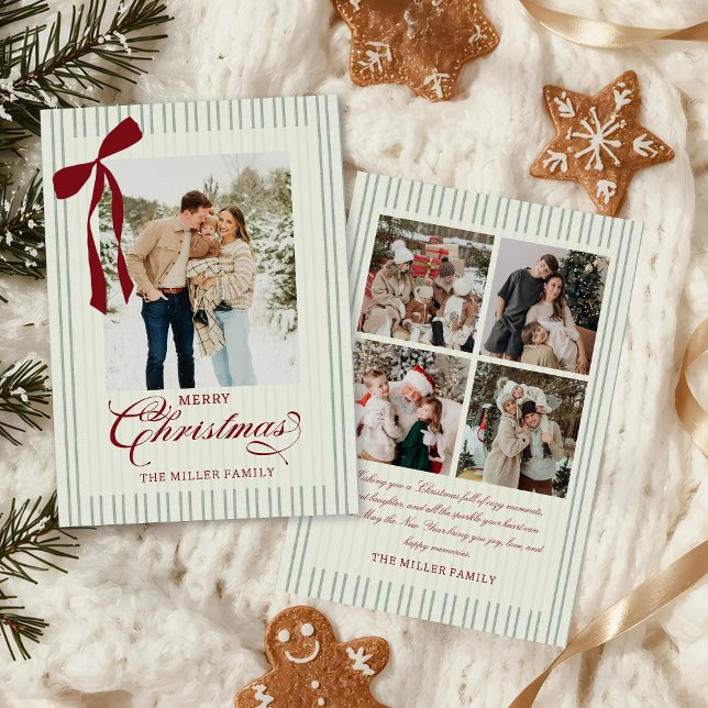 Cartão De Festividades Bow Family Photo Christmas Holiday Card (Criador carregado)