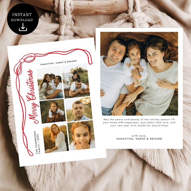 Cartão De Festividades Bow Merry Christmas Family 7 Photos (Criador carregado)