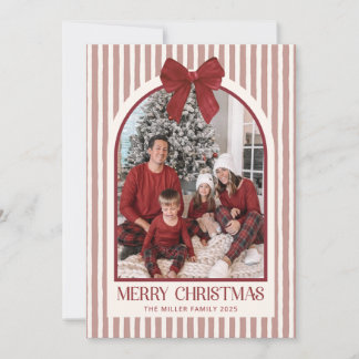 Cartão De Festividades Bow Stripe Family Photo Christmas Holiday Card