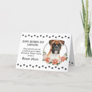 Cartão De Festividades Boxer Dog Mãe Florals Dia de as mães Verso