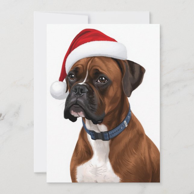 Cartão De Festividades Boxer Dog Merry Christmas Santa Hat Art (Frente)
